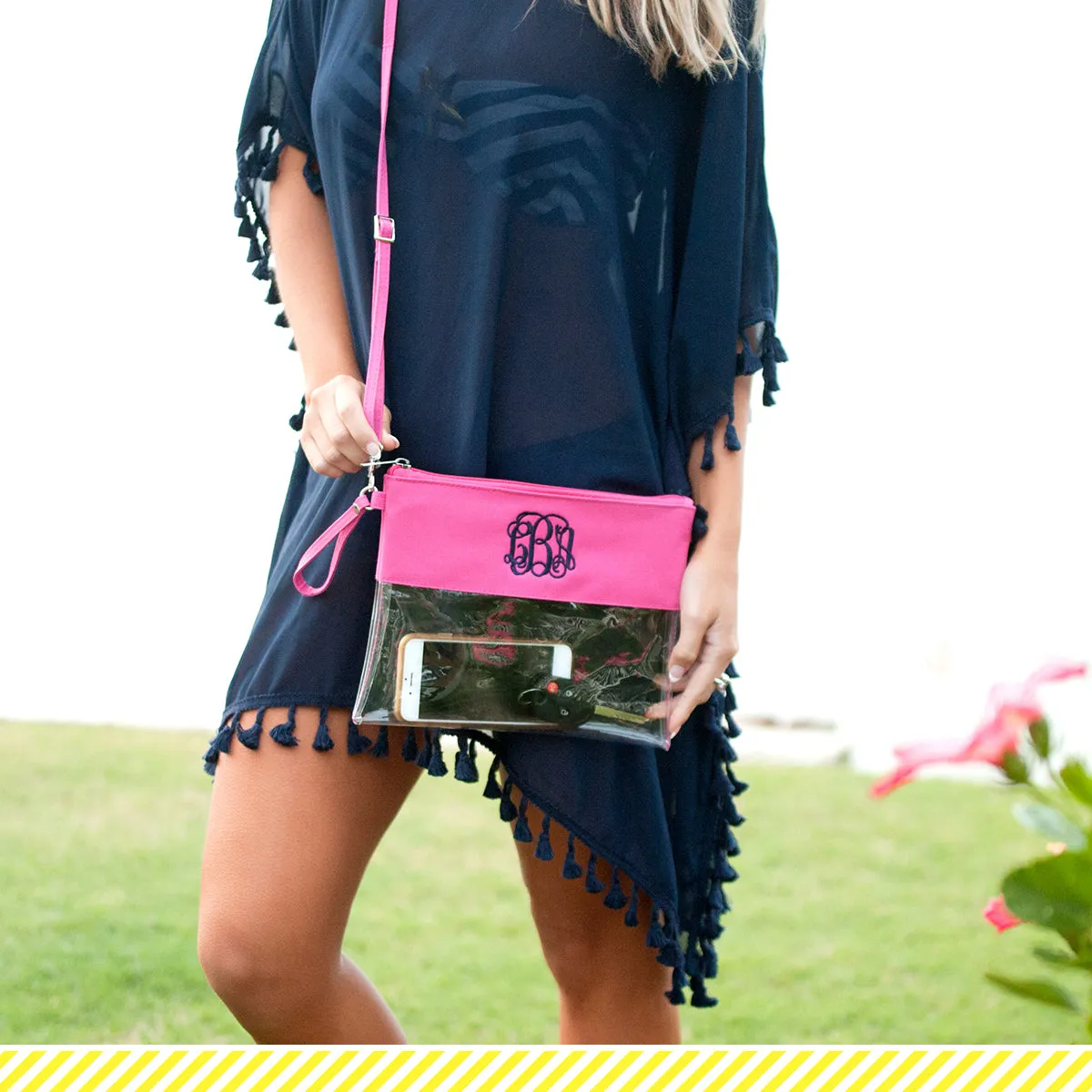 Personalized Clear Stadium Approved Crossbody Purse, Clutch, Wristlet, Concert In Hot Pink