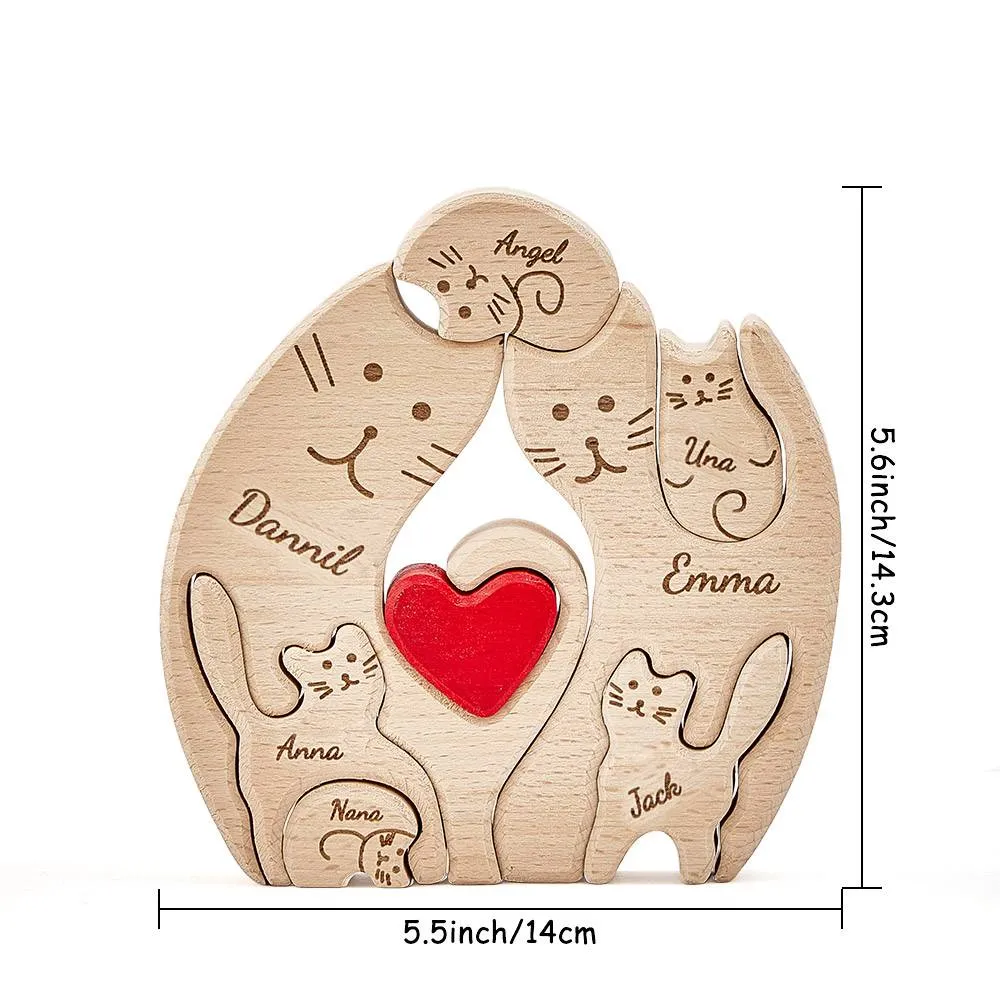 Personalized Wooden Cats Custom Family Member Names Puzzle Home Decor Gifts