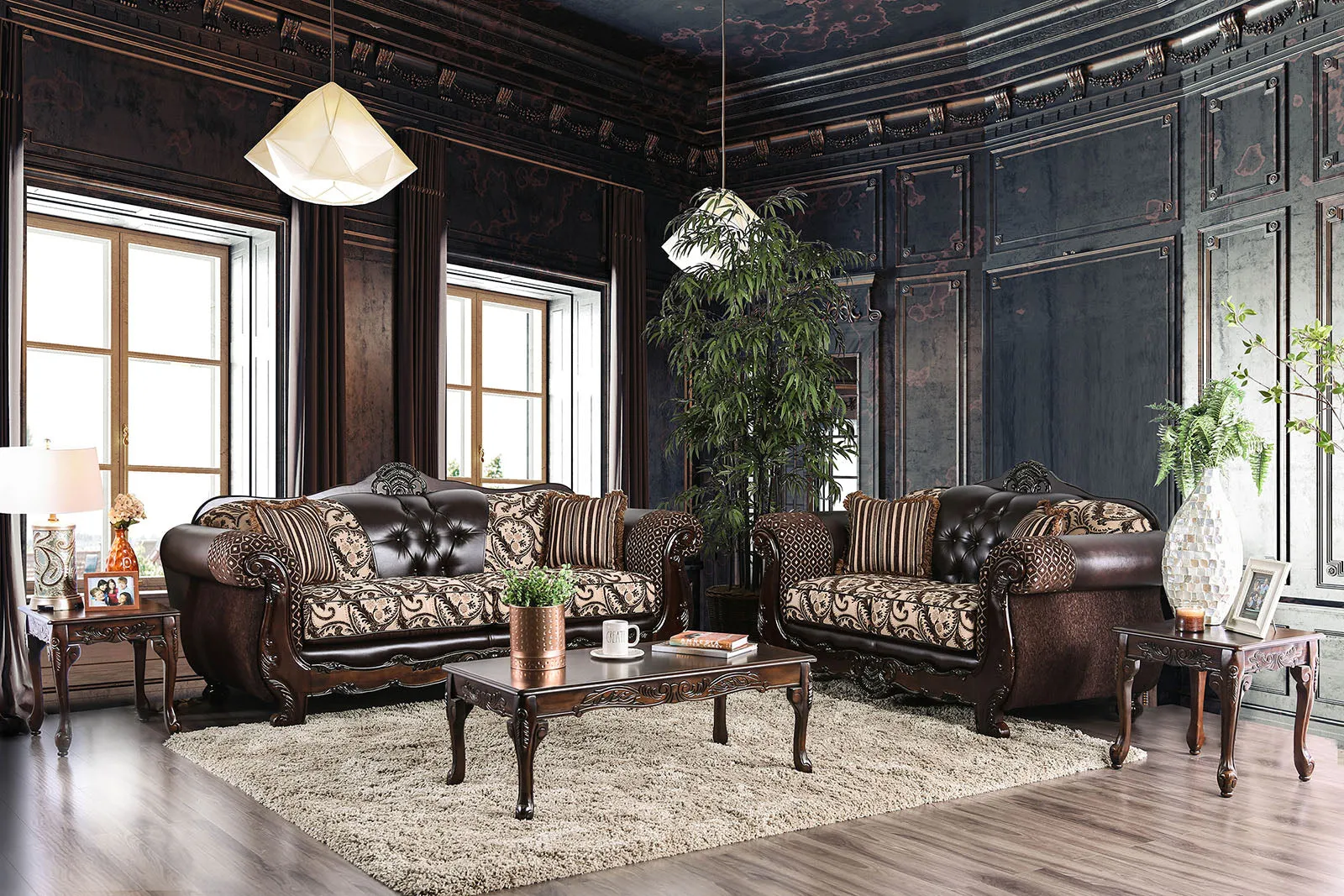 Quirino Light Brown/Dark Brown Sofa   Love Seat