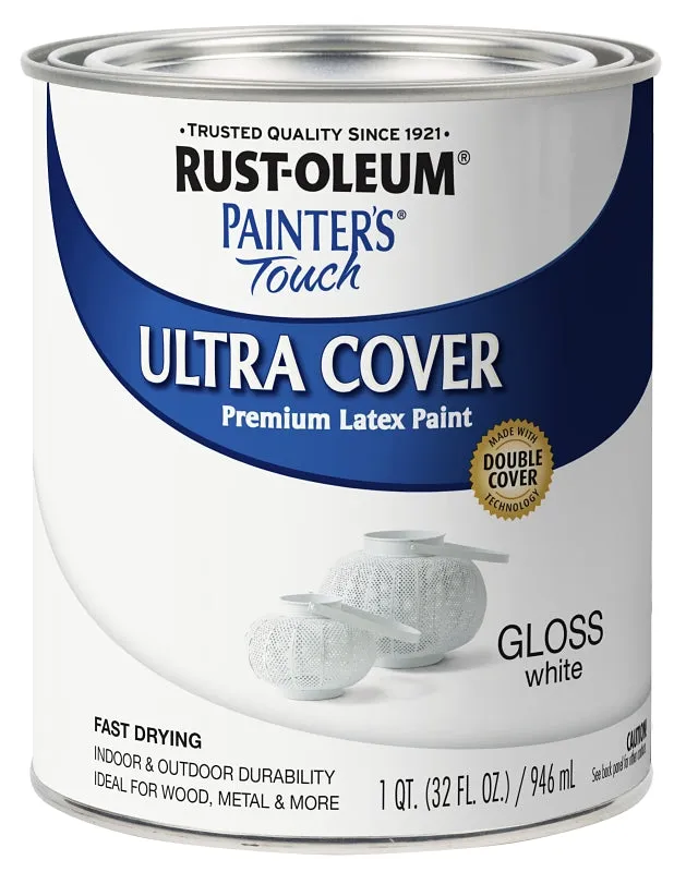 Rust-Oleum 1992502 Enamel Paint, Water, Gloss, White, 1 qt, Can, 120 sq-ft Coverage Area :QUART: QUANTITY: 1